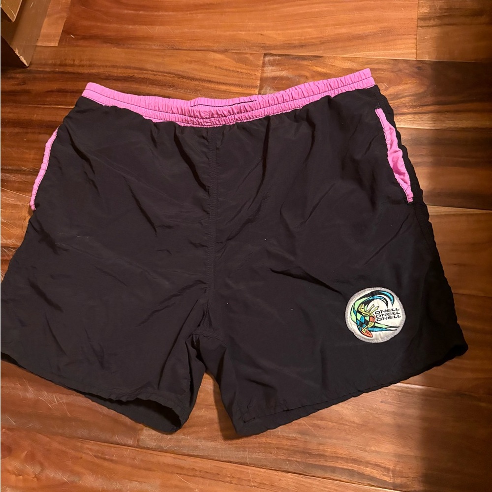 Vintage O’Neill Surf Shorts Black & Pink Retro 90s/2000s  Small neon‎ (0522)